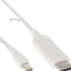 Câble convertisseur InLine Mini DisplayPort vers HDMI, blanc, 2m, avec audio