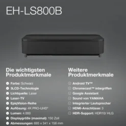Epson EH-LS800B Vidéoprojecteur, 3840 x 2160 4K UHD, 4000 Lumen