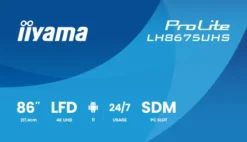 iiyama ProLite LH8675UHS-B2AG écran d'affichage numérique 4K de 86 pouces avec disponibilité 24 heures sur 24, 7 jours sur 7, système d'exploitation Android, fonction de basculement en cas de défaillance du signal et emplacement pour module Intel® SDM
