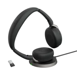 Jabra Evolve2 65 Flex Link380a MS Stereo - Micro-casque stéréo sans fil avec USB-A - certifié pour Microsoft Teams, socle de chargement inclus