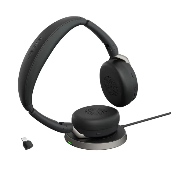 Jabra Evolve2 65 Flex Link380c MS Stereo - Micro-casque stéréo sans fil avec USB-C - certifié pour Microsoft Teams, socle de chargement inclus