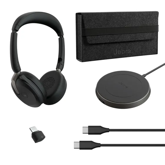 Jabra Evolve2 65 Flex Link380c MS Stereo - Micro-casque stéréo sans fil avec USB-C - certifié pour Microsoft Teams, socle de chargement inclus