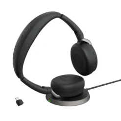 Jabra Evolve2 65 Flex Link380c UC Stereo - Micro-casque stéréo sans fil avec USB-C pour plateformes UC, socle de chargement inclus