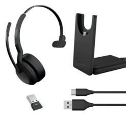 Jabra Evolve2 55 Link380a MS Mono - Micro-casque mono sans fil avec USB-A certifié pour Microsoft Teams, socle de chargement inclus