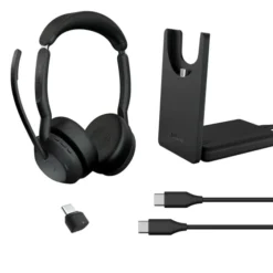 Jabra Evolve2 55 Link380c UC Stereo - Micro-casque stéréo sans fil avec USB-C, socle de chargement inclus