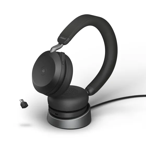 Jabra Evolve2 75 - Micro-casque stéréo sans fil pour MS avec base, Bluetooth, USB-C, noir