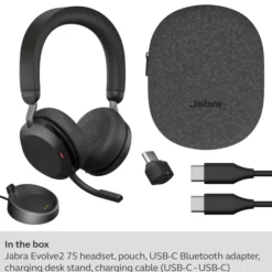 Jabra Evolve2 75 - Micro-casque stéréo sans fil pour MS avec base, Bluetooth, USB-C, noir