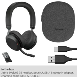 Jabra Evolve2 75 : Micro-casque stéréo sans fil pour UC, Bluetooth, USB-A, noir
