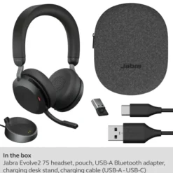 Jabra Evolve2 75 - Micro-casque stéréo sans fil pour MS avec base, Bluetooth, USB-A, noir