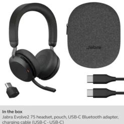 Jabra Evolve2 75 - Micro-casque stéréo sans fil pour MS, Bluetooth, USB-C, noir