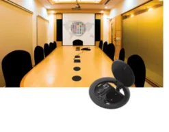Solution multi–connexion de table Kramer RTBUS-21 - rond encastré avec ouverture pneumatique, découpe de 110 mm, argent