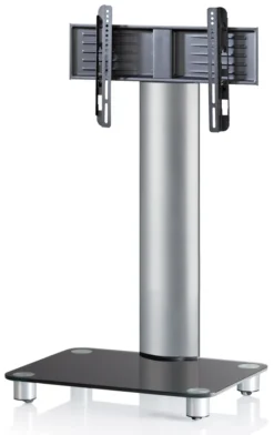 Support mobile TV VCM "Bilano" argent, verre noir, roulettes incluses