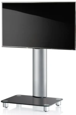 Support mobile TV VCM "Bilano" argent, verre noir, roulettes incluses