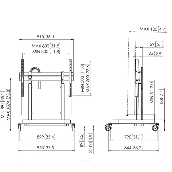 Support mobile Vogels RISE 5205 réglable en hauteur électriquement - jusqu'à 86", noir