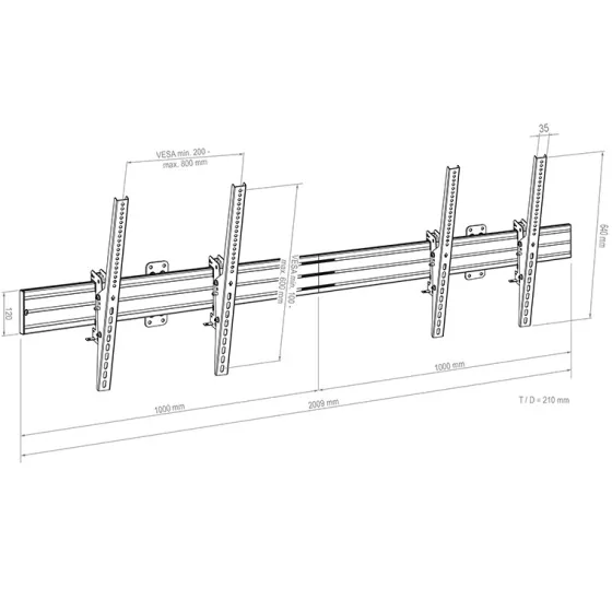 Support mural Hagor comPROnents® Menuboard pour 2 Displays - 55"-65" (Paysage, inclinable)